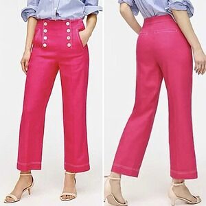 J.CREW Peyton Sailor Pants In Stretch Linen Size 00 Fuchsia Pink High Waist Crop